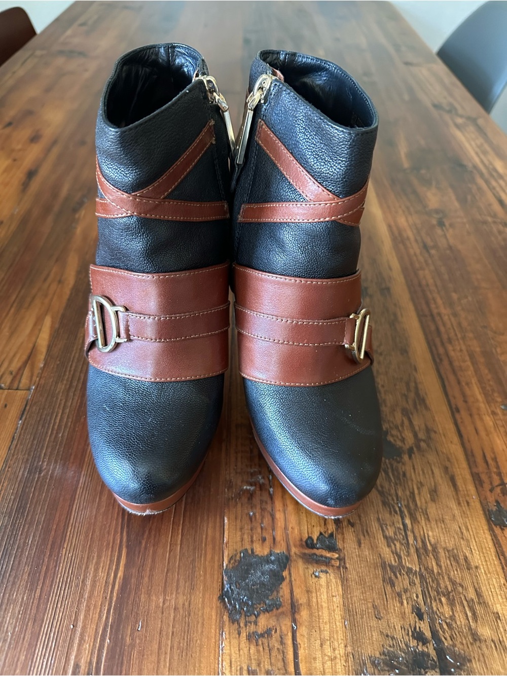 Cole Haan Black and Brown Strappy Ankle Booties - Picture 3 of 5